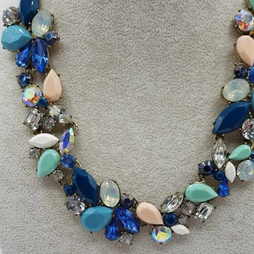 J Crew Shades of Blue Crystal Statement Necklace - Picture 9 of 12